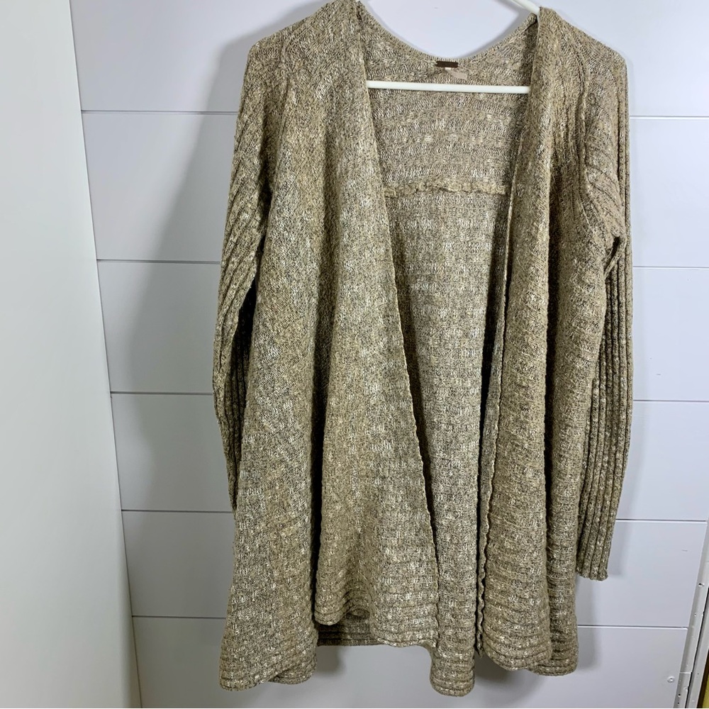 Free People Open Cardigan Sweater Women Sz M Marled Oatmeal Tan Boho Minimalist